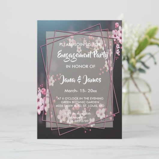 Cherry Blossom Geometric Floral Verloving Kaart (Staand voorkant)