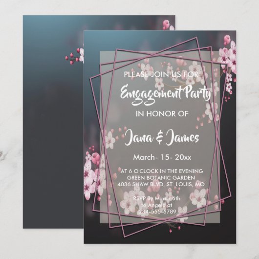 Cherry Blossom Geometric Floral Verloving Kaart (Voorkant / Achterkant)