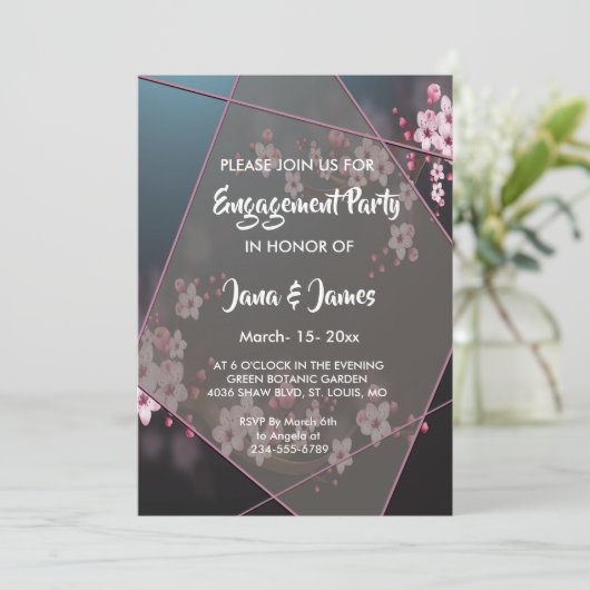 Cherry Blossom Geometrisch Bloemen Verloving Kaart (Staand voorkant)