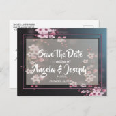 Cherry Blossom Geometrische Bloemen Bewaar de datu Aankondigingskaart (Voorkant / Achterkant)