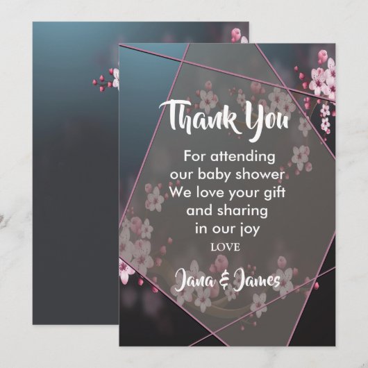 Cherry Blossom Geometrische Bloemen dank u Kaart (Voorkant / Achterkant)