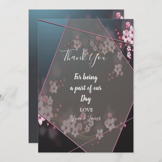 Cherry Blossom Geometrische Bloemen dank u Kaart (Voorkant / Achterkant)