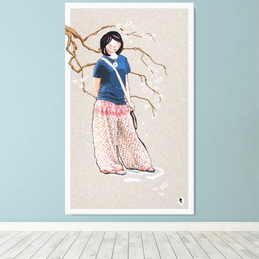 cherry blossom girl light versie canvas afdruk (Insitu (Houten vloer))