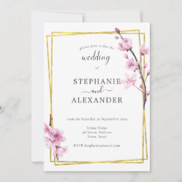 Cherry Blossom & Gold Lijst Wedding Invitation Kaart
