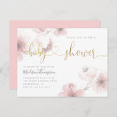 Cherry Blossom Gold Script Floral Baby shower Uitnodiging Briefkaart (Voorkant / Achterkant)