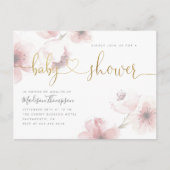 Cherry Blossom Gold Script Floral Baby shower Uitnodiging Briefkaart (Voorkant)