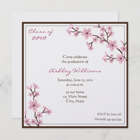 Cherry Blossom Graduation Invitations Kaart (Voorkant / Achterkant)
