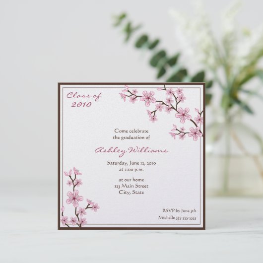 Cherry Blossom Graduation Invitations Kaart (Staand voorkant)