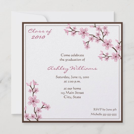 Cherry Blossom Graduation Invitations Kaart (Voorkant)