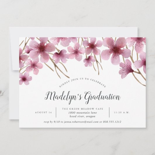 Cherry Blossom Graduation Party Invitation Kaart (Voorkant)