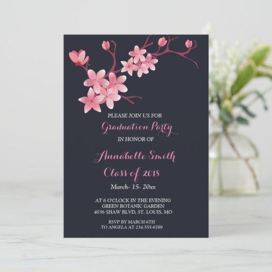Cherry Blossom Graduation Party Kaart (Staand voorkant)