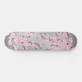 Cherry Blossom Gray Pink Asia Floral Persoonlijk Skateboard (Horizontaal)