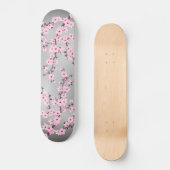 Cherry Blossom Gray Pink Asia Floral Persoonlijk Skateboard (Voorkant)
