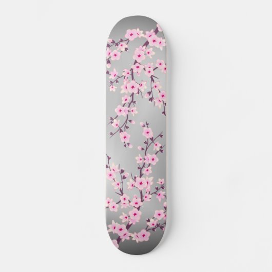 Cherry Blossom Gray Pink Asia Floral Persoonlijk Skateboard (Voorkant)