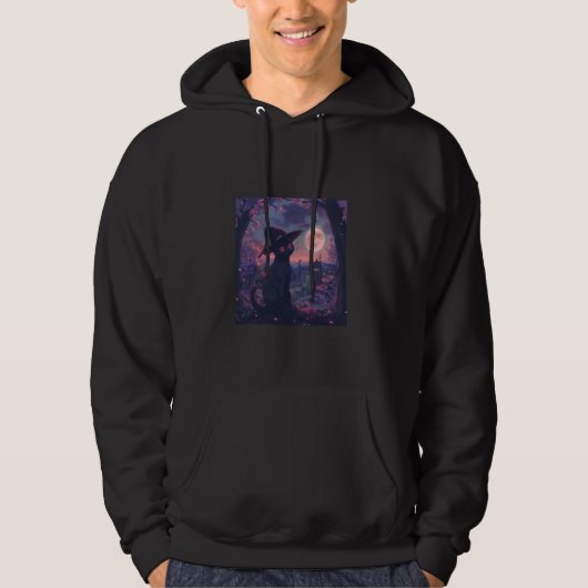 Cherry Blossom Halloween Black Cat Witch Pet Hoodie (Voorkant)
