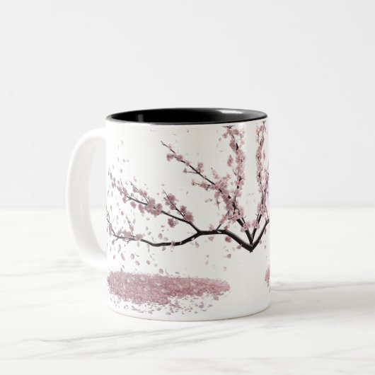 Cherry Blossom Harmony – Elegant Tweekleurige Koffiemok (Voorkant links)
