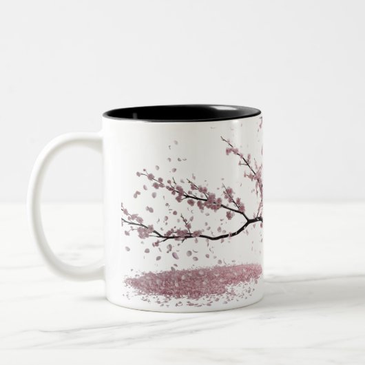 Cherry Blossom Harmony – Elegant Tweekleurige Koffiemok (Links)