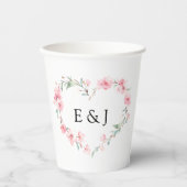Cherry Blossom Hart Monogram Bruiloft Papieren Bekers (Voorkant)