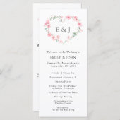 Cherry Blossom Hart Monogram Bruiloft Programmakaart (Voorkant / Achterkant)