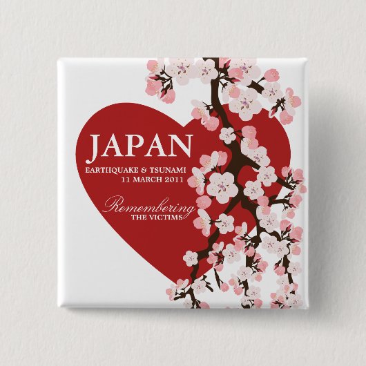 CHERRY BLOSSOM HEART VIERKANTE BUTTON 5,1 CM (Voorkant)