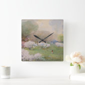 Cherry Blossom Holmes Waterverf Lanscape Spring Vierkante Klok (Huis)