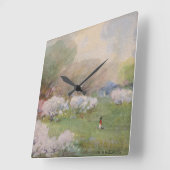 Cherry Blossom Holmes Waterverf Lanscape Spring Vierkante Klok (Hoek)