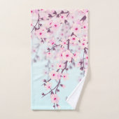 Cherry Blossom Illustratief Landschap Roze Blauw Bad Handdoek (Handdoek)