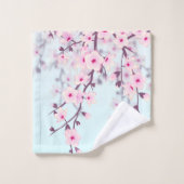 Cherry Blossom Illustratief Landschap Roze Blauw Bad Handdoek (Wasdoekje)