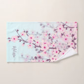 Cherry Blossom Illustratief Landschap Roze Blauw Bad Handdoek (Handdoek)