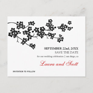 Cherry Blossom in Black Save the Date Invitation