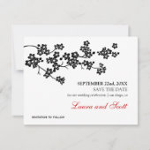 Cherry Blossom in Black Save the Date Invitation (Voorkant)