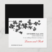 Cherry Blossom in Black Save the Date Invitation (Voorkant / Achterkant)