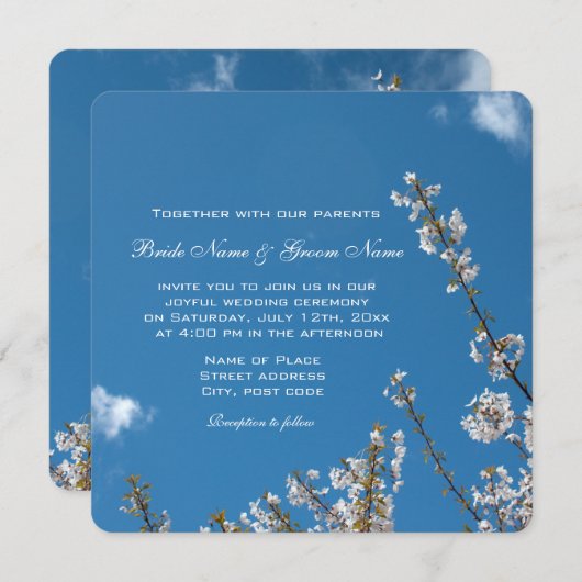 cherry blossom in blue sky bruiloft uitnodigingen. kaart (Voorkant / Achterkant)