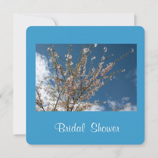 cherry blossom in blue sky vrijgezellenfeest invit kaart (Achterkant)