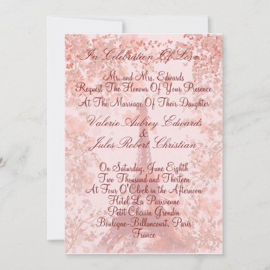 Cherry Blossom in Paris Wedding Invitation Kaart (Achterkant)