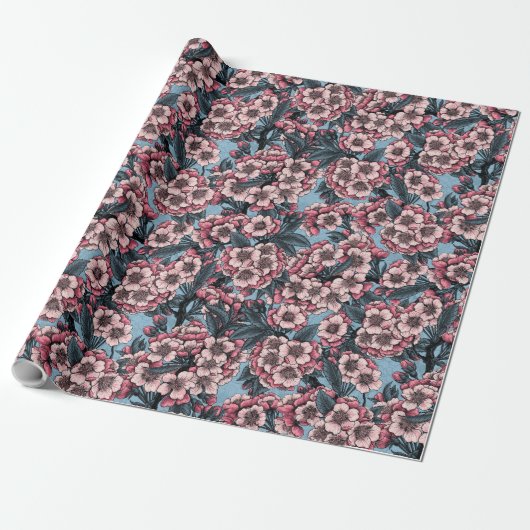 Cherry blossom in pink and blue cadeaupapier (Uitgerold)