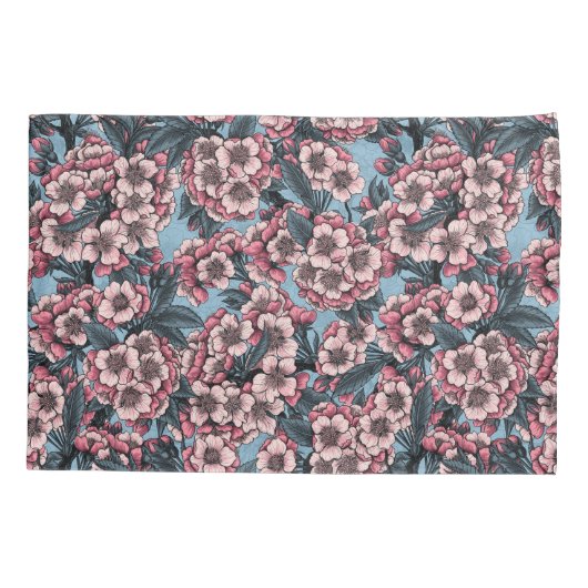 Cherry blossom in pink and blue kussensloop (Achterkant-Links)