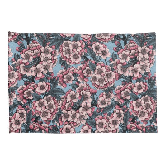 Cherry blossom in pink and blue kussensloop (Achterkant-Rechts)