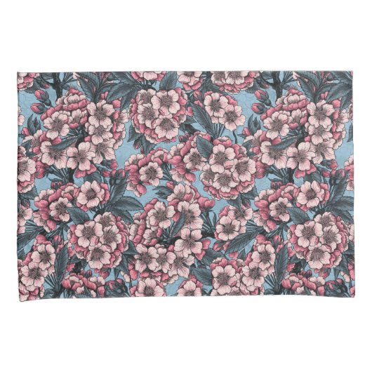 Cherry blossom in pink and blue kussensloop (Voorkant-Rechts)