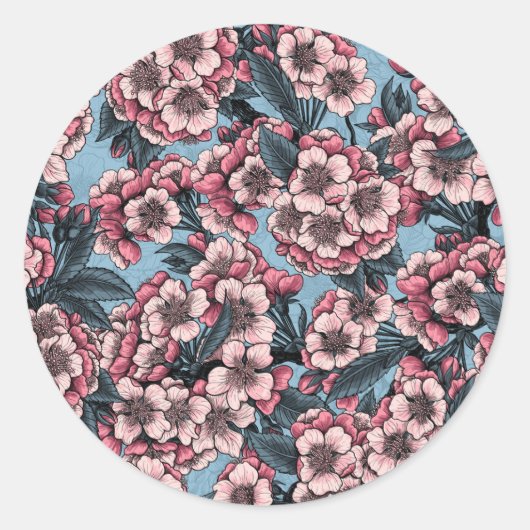 Cherry blossom in pink and blue ronde sticker (Voorkant)