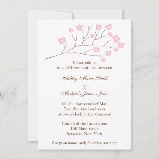 Cherry Blossom in Pink Wedding Kaart (Voorkant)