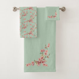 Cherry Blossom in roze en Blauwgroen Bad Handdoek