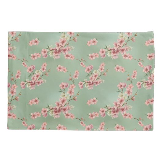 Cherry Blossom in roze en Blauwgroen Kussensloop (Achterkant-Links)