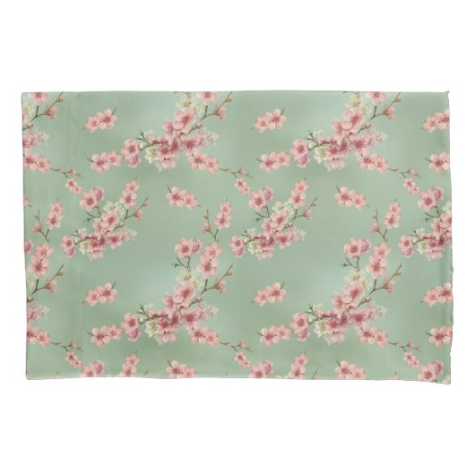 Cherry Blossom in roze en Blauwgroen Kussensloop (Voorkant-Links)