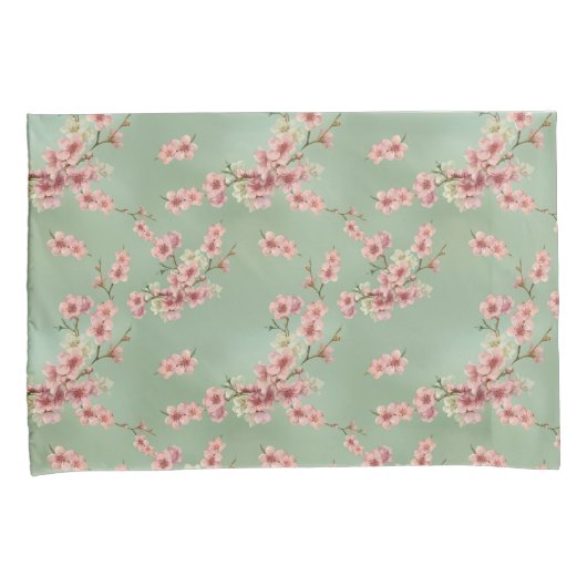 Cherry Blossom in roze en Blauwgroen Kussensloop (Voorkant-Rechts)