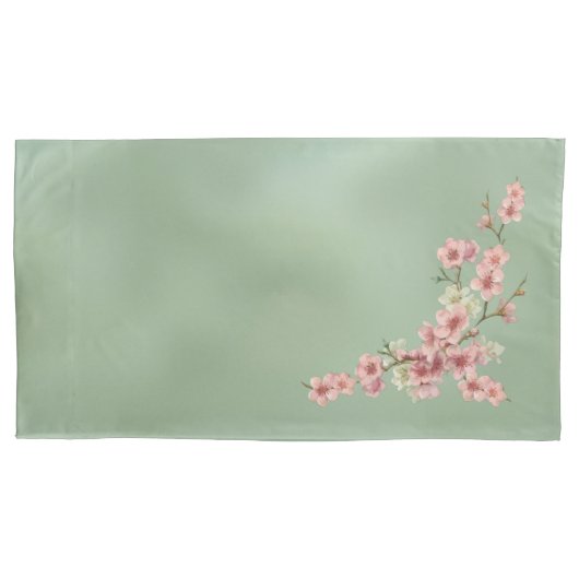 Cherry Blossom in roze en Blauwgroen Kussensloop (Voorkant-Links)