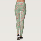 Cherry Blossom in roze en Blauwgroen Leggings (Achterkant)