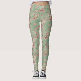 Cherry Blossom in roze en Blauwgroen Leggings