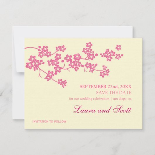 Cherry Blossom in roze Save the Date Invitation (Voorkant)