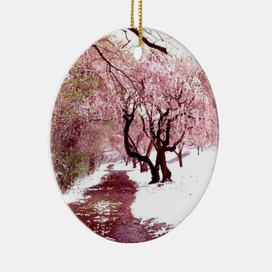 Cherry Blossom in Sneeuwversier Keramisch Ornament (Rechts)